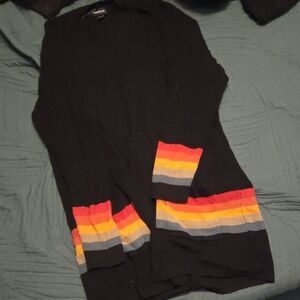 Torrid Black Cardigan with Multicolor Stripes